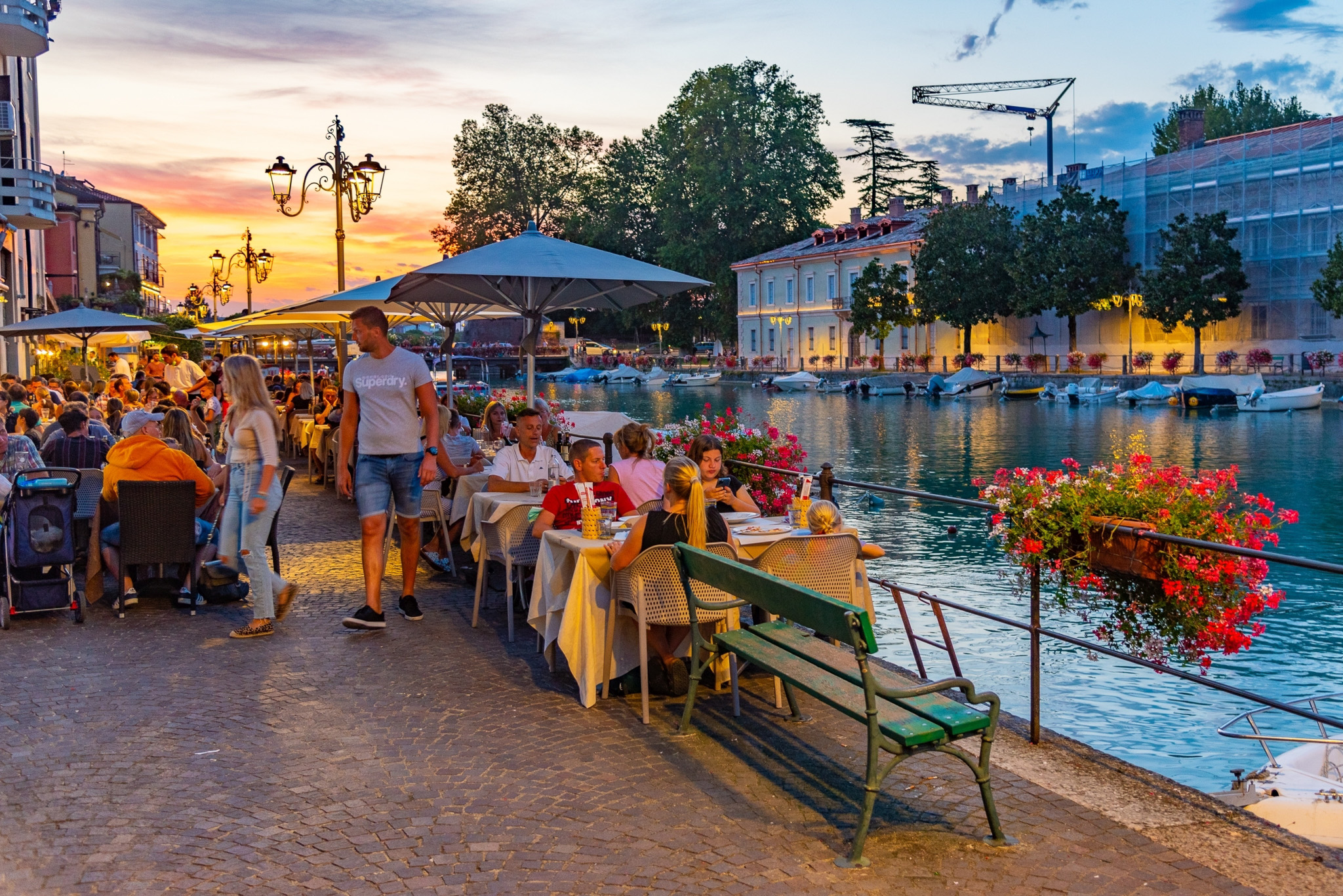 Peschiera del Garda, Italy, August 26, 2021: Nightlife at Peschiera del Garda in Italy.